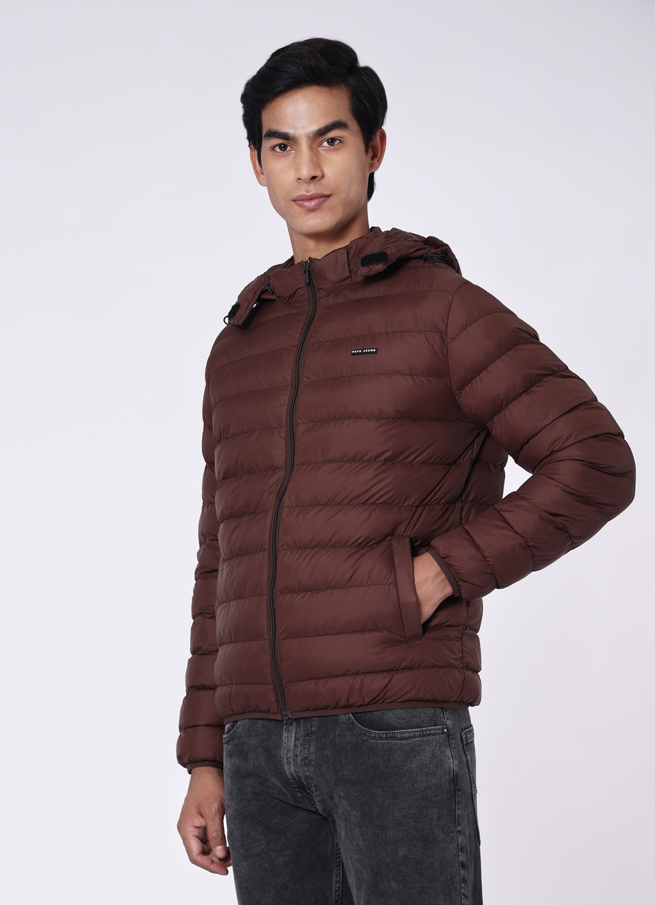 Men Brown Quilted Puffer Hoodie Jacket, , large image number 3