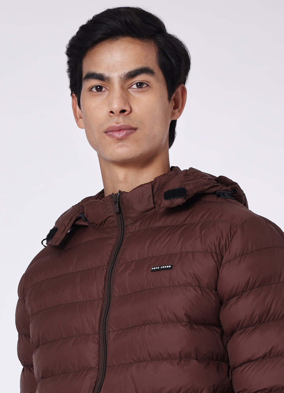 Men Brown Quilted Puffer Hoodie Jacket, , large image number 4