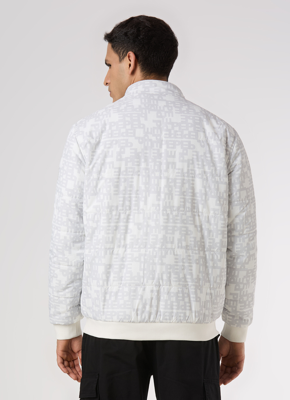 Men White All Over Print Quilted Puffer Jacket, , large image number 2