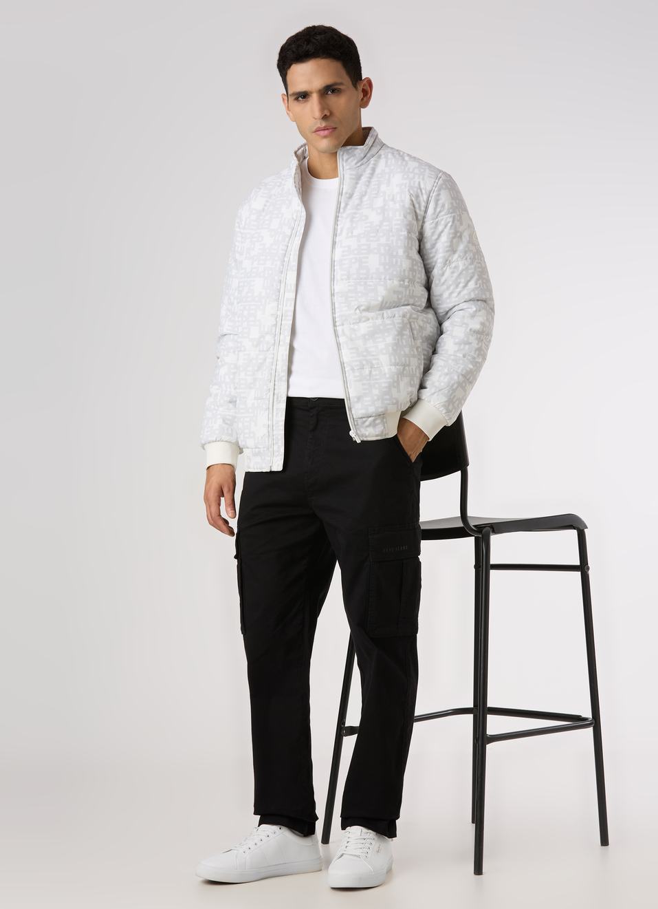 Men White All Over Print Quilted Puffer Jacket, , large image number 5