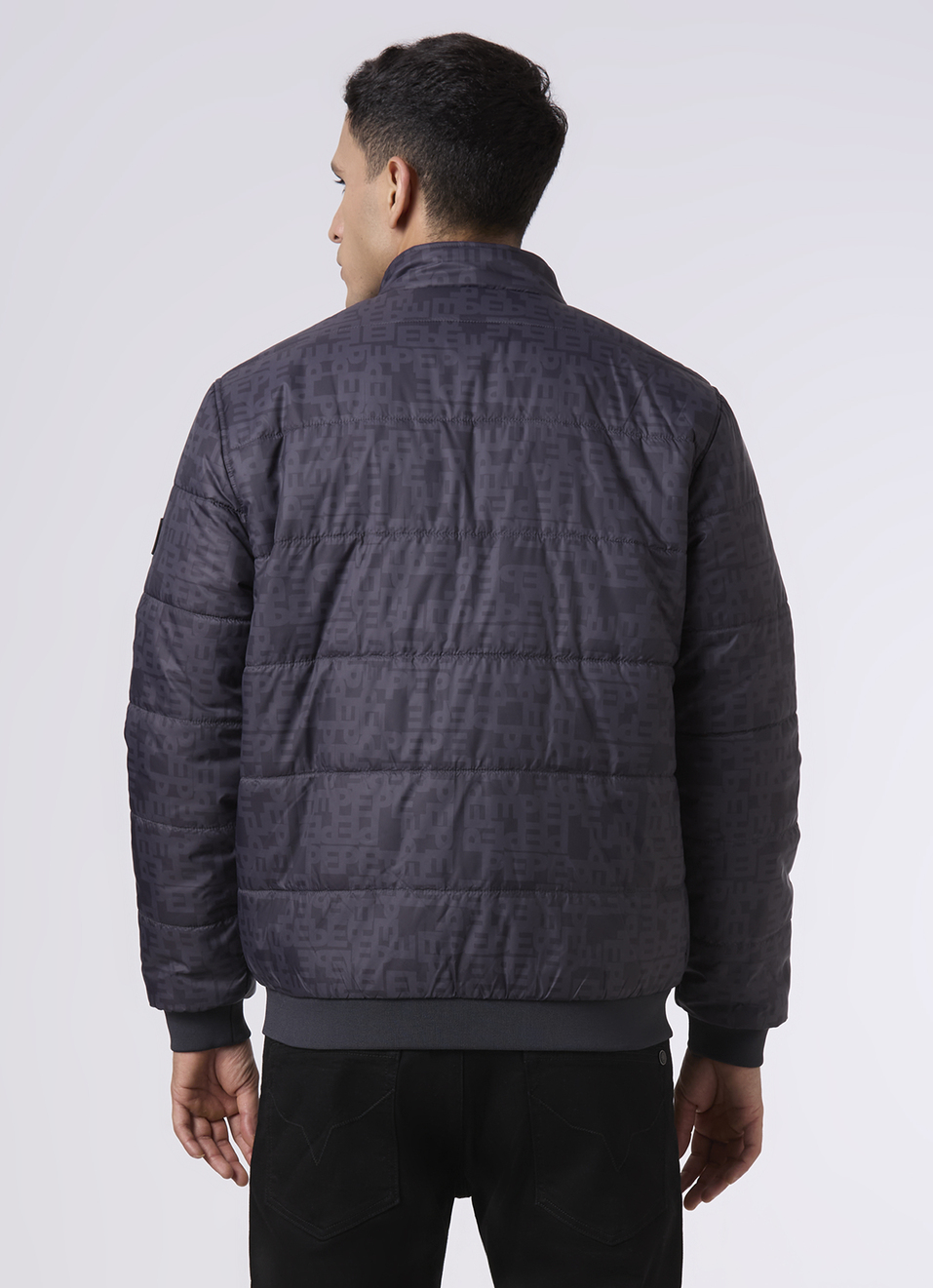 Men Black All Over Print Quilted Puffer Jacket, , large image number 2