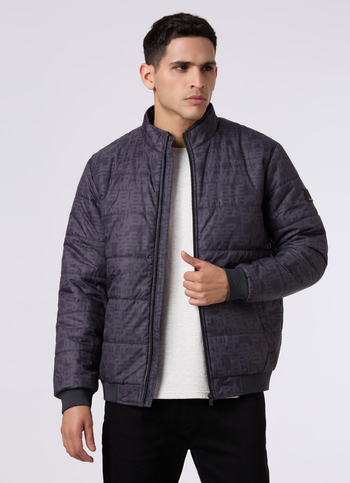 Men Black All Over Print Quilted Puffer Jacket