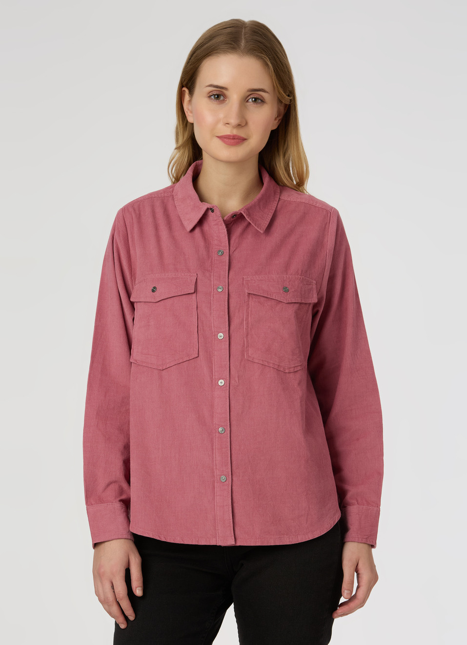 Women Pink Corduroy Shirt With Flap Pocket, , large image number 1