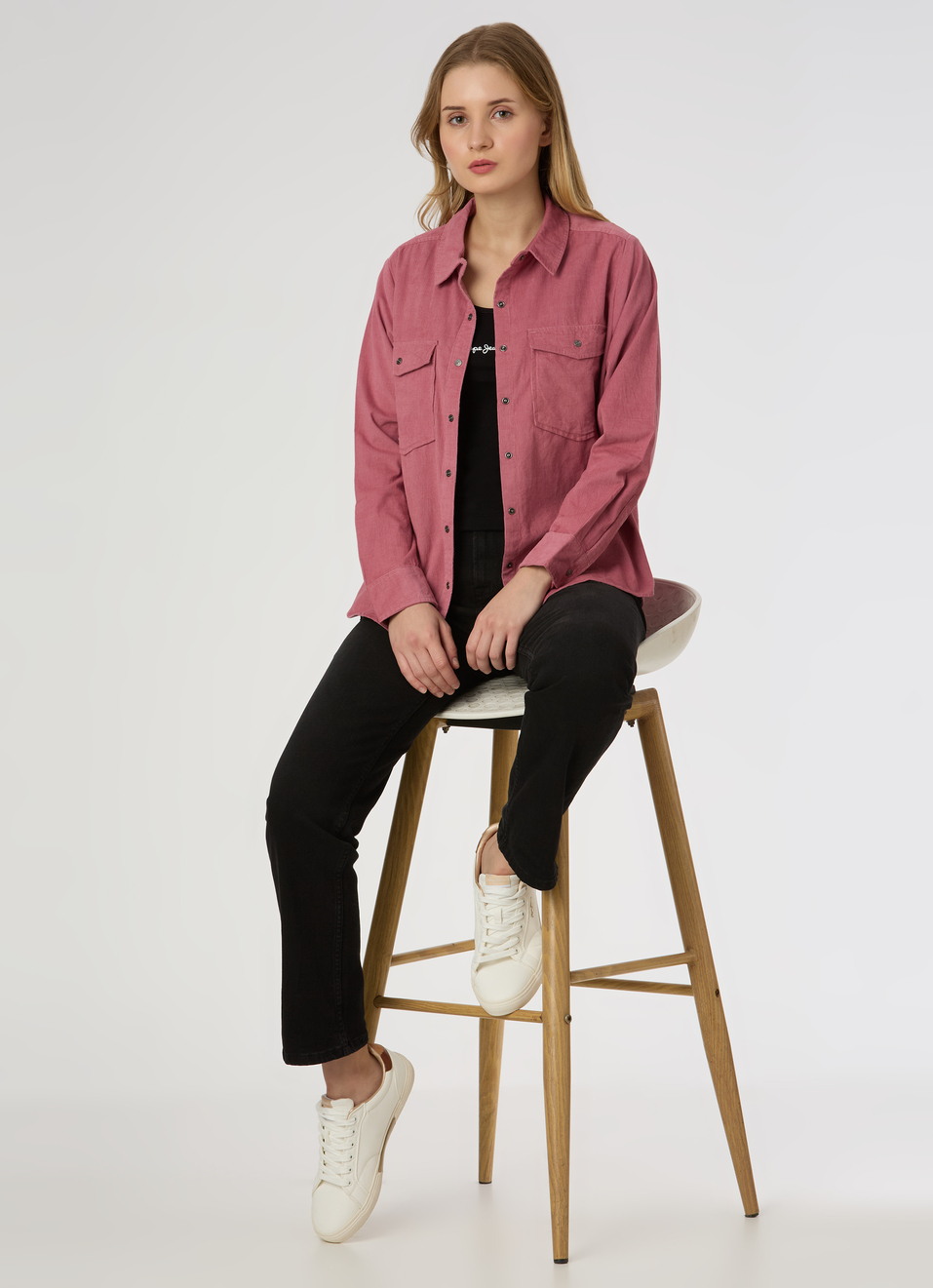 Women Pink Corduroy Shirt With Flap Pocket, , large image number 5