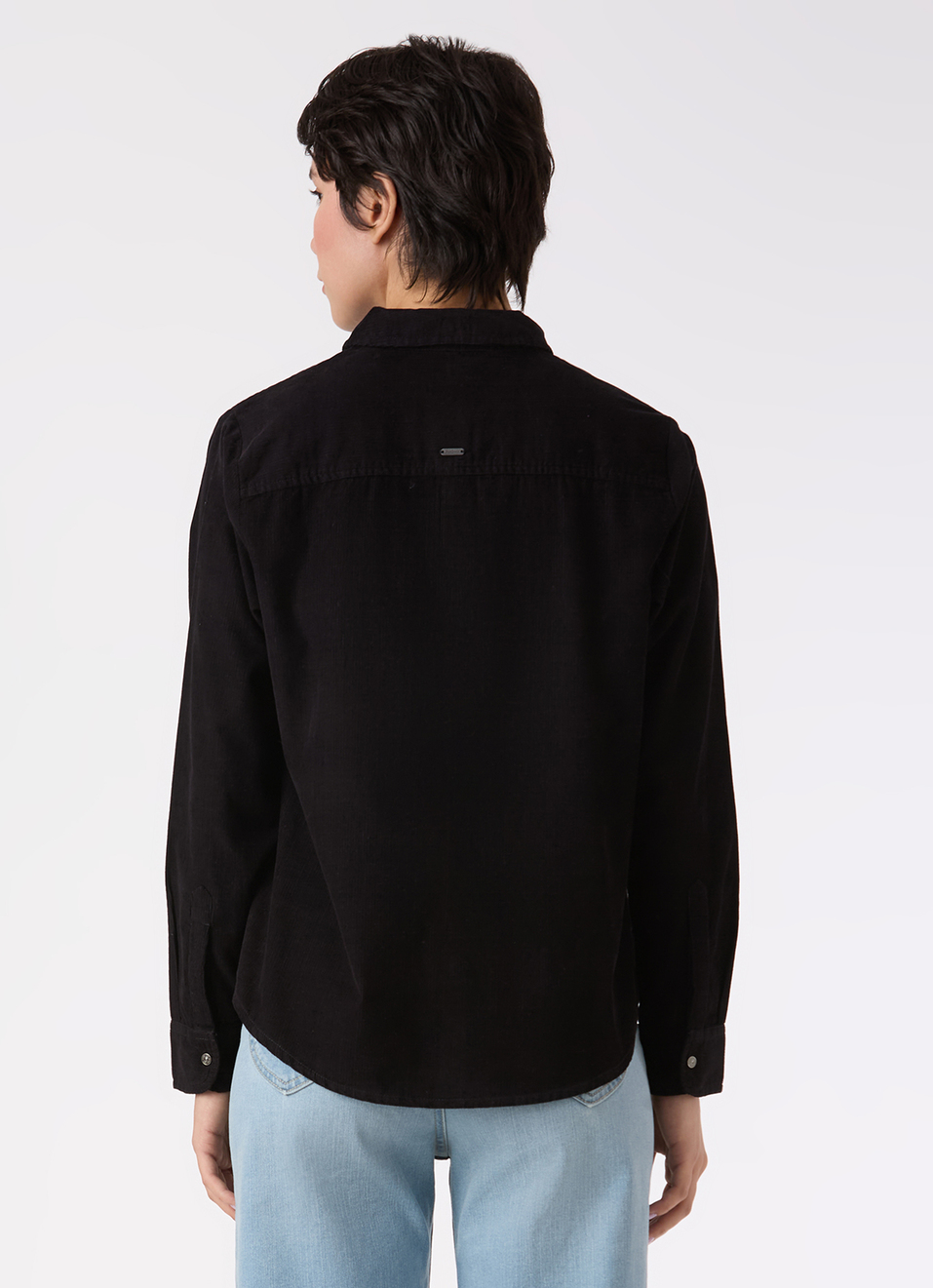 Women Black Corduroy Shirt With Flap Pocket, , large image number 2