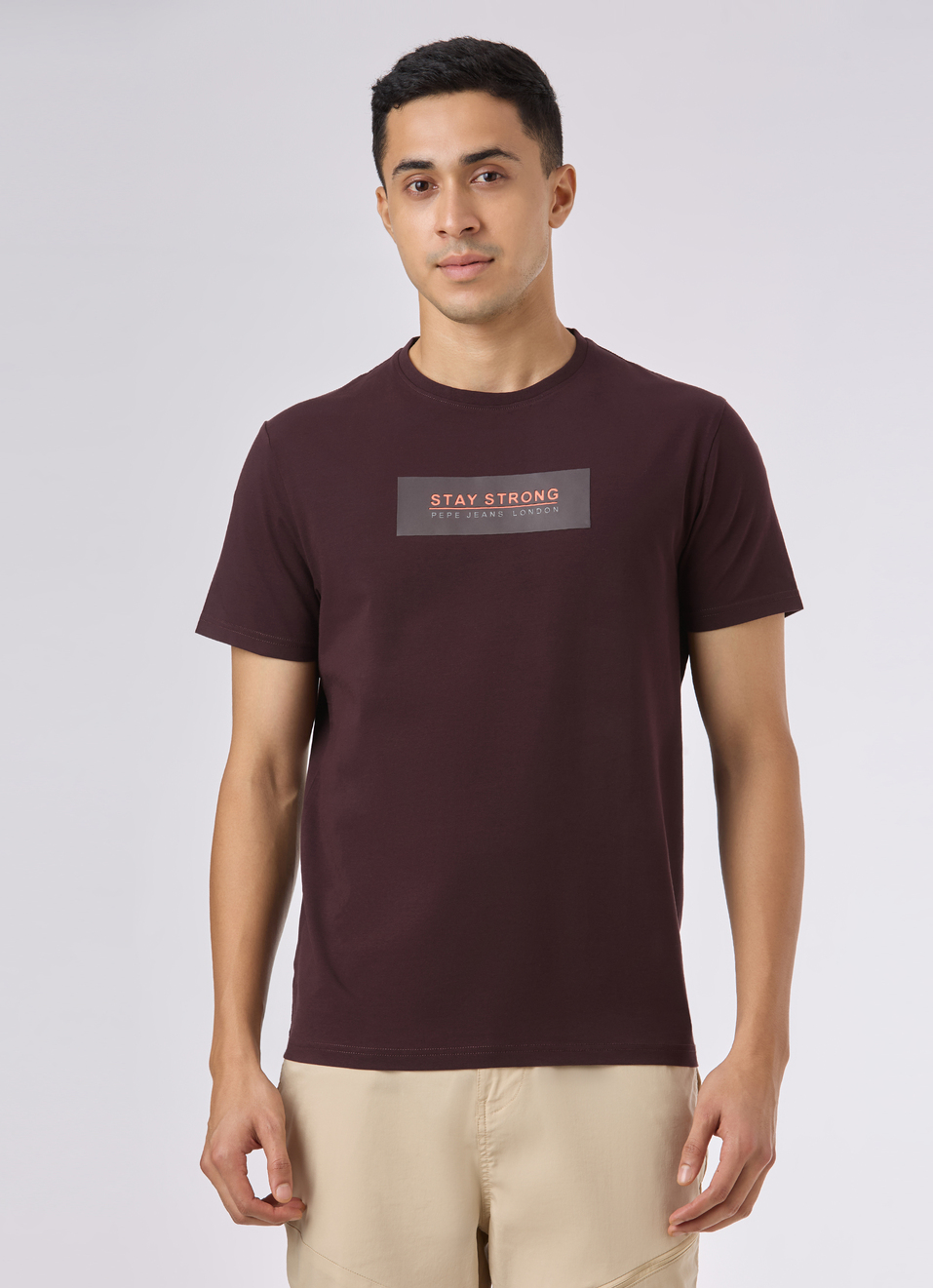 Men Brown Crew Neck Slim Fit T-shirt, , large image number 1