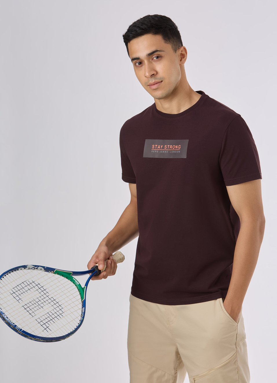 Men Brown Crew Neck Slim Fit T-shirt, , large image number 0