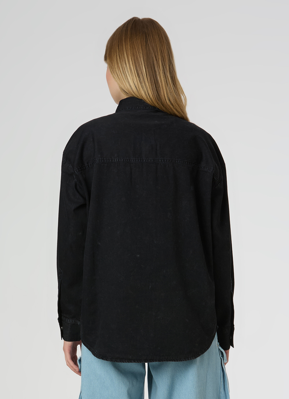 Women Black Oversized Full Sleeve Denim Shirt, , large image number 2