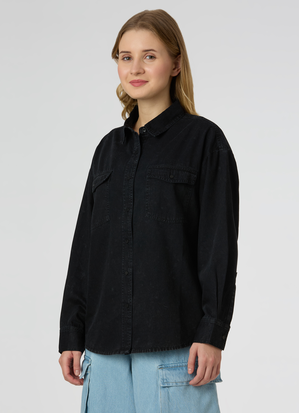 Women Black Oversized Full Sleeve Denim Shirt, , large image number 3