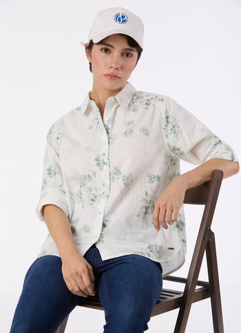 Women Green Floral Print Full Sleeve Shirt