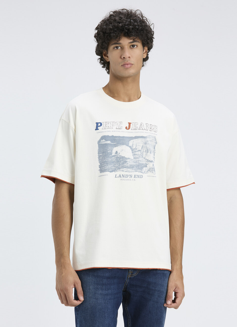 Men Off White Oversized Graphic Print T-shirt, , large image number 1