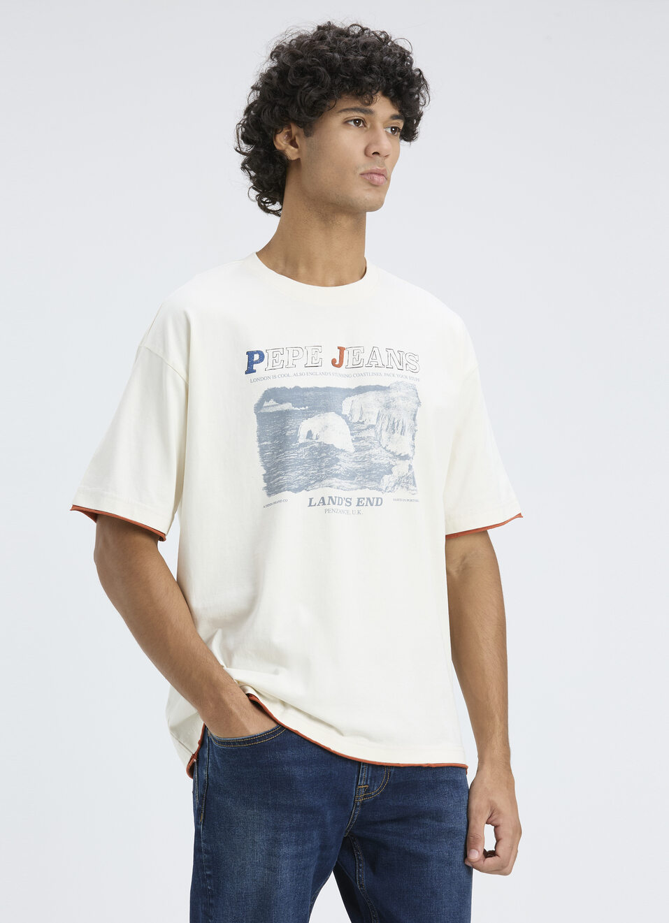 Men Off White Oversized Graphic Print T-shirt, , large image number 3