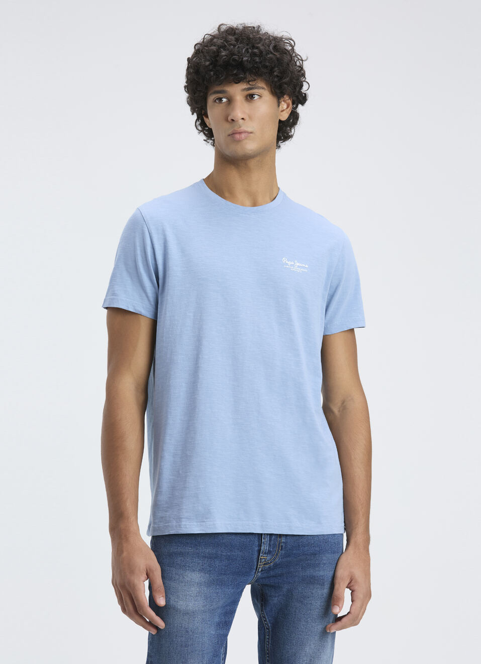 Men  Blue Back Graphic Print Short Sleeve T-shirt, , large image number 1
