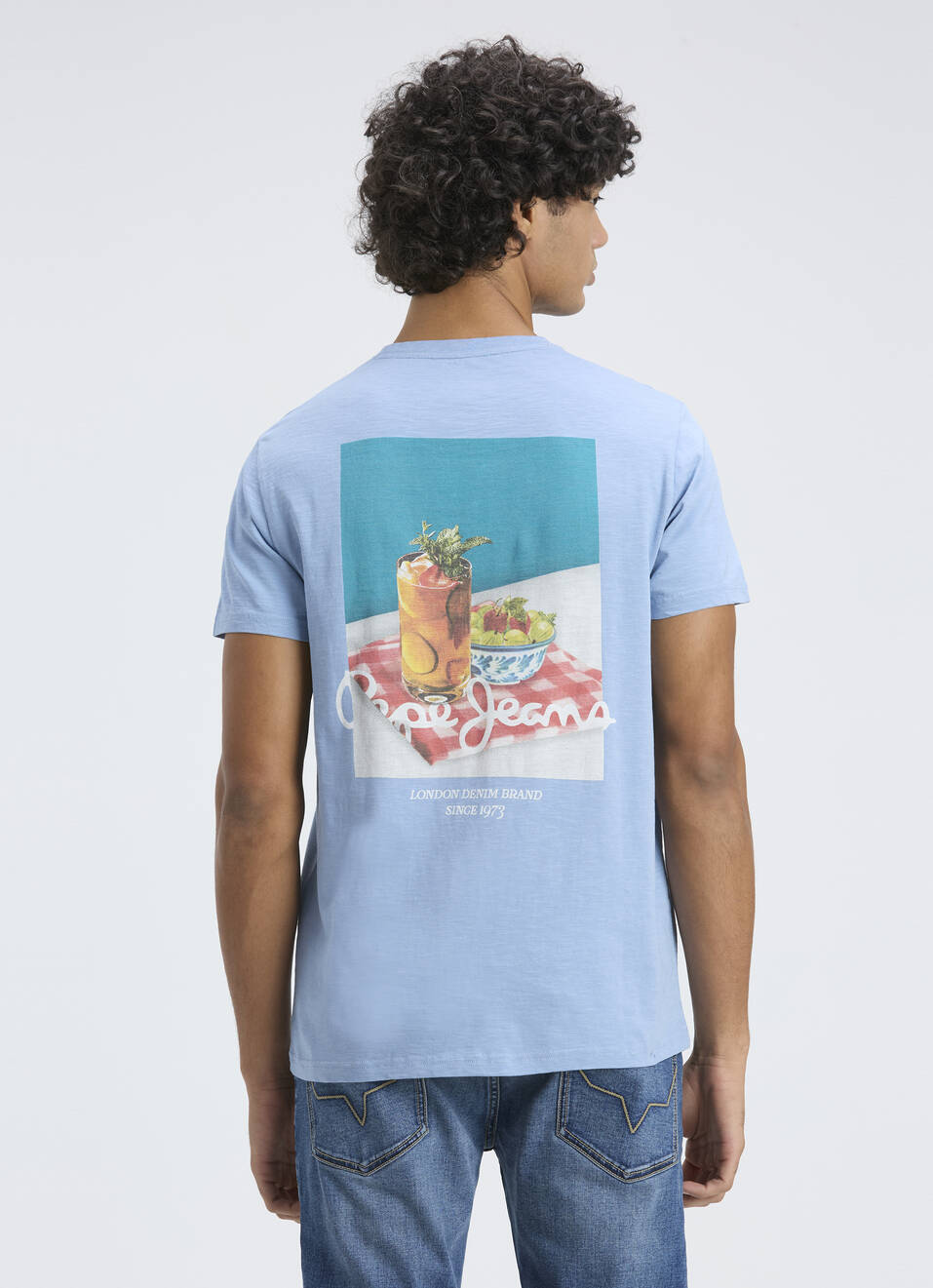 Men  Blue Back Graphic Print Short Sleeve T-shirt, , large image number 2