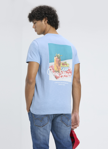 Men  Blue Back Graphic Print Short Sleeve T-shirt