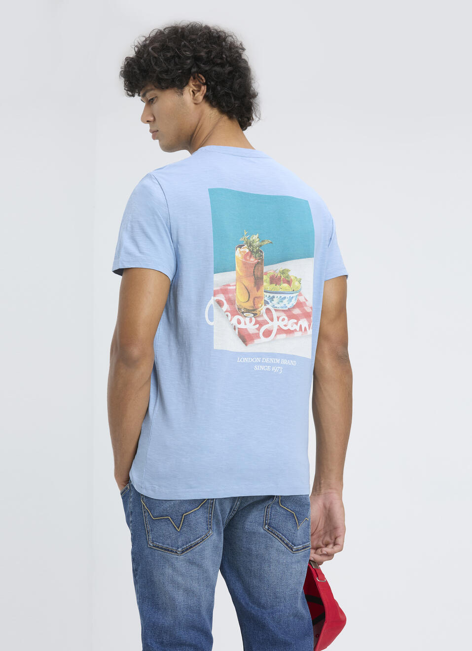 Men  Blue Back Graphic Print Short Sleeve T-shirt, , large image number 0