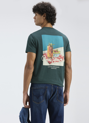 Men Green Back Graphic Print Short Sleeve T-shirt