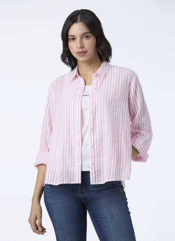 Women Pink Stripe Full Sleeve Shirt