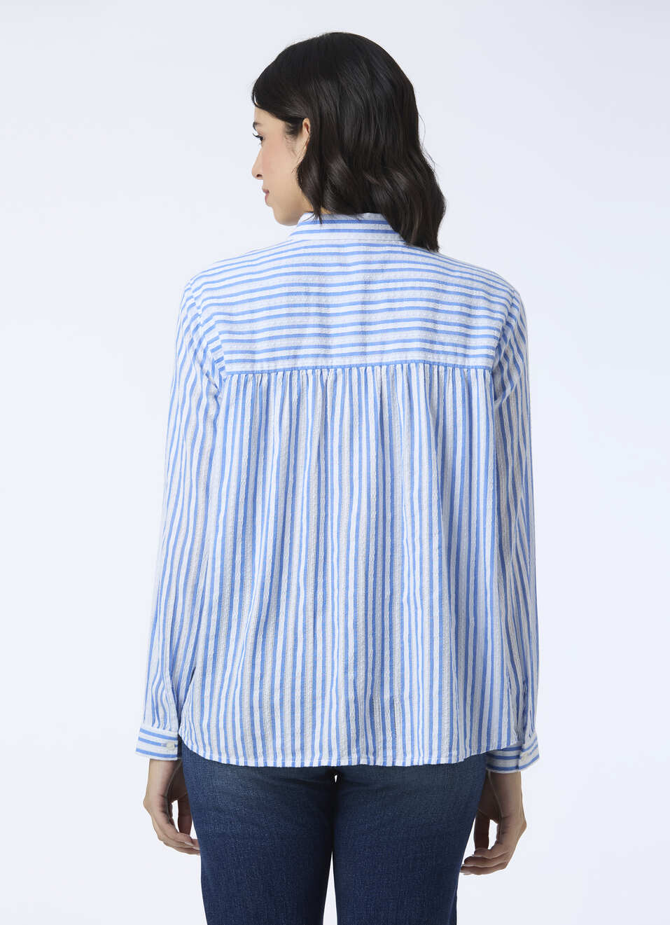 Women Blue Stripe Full Sleeve Shirt, , large image number 2