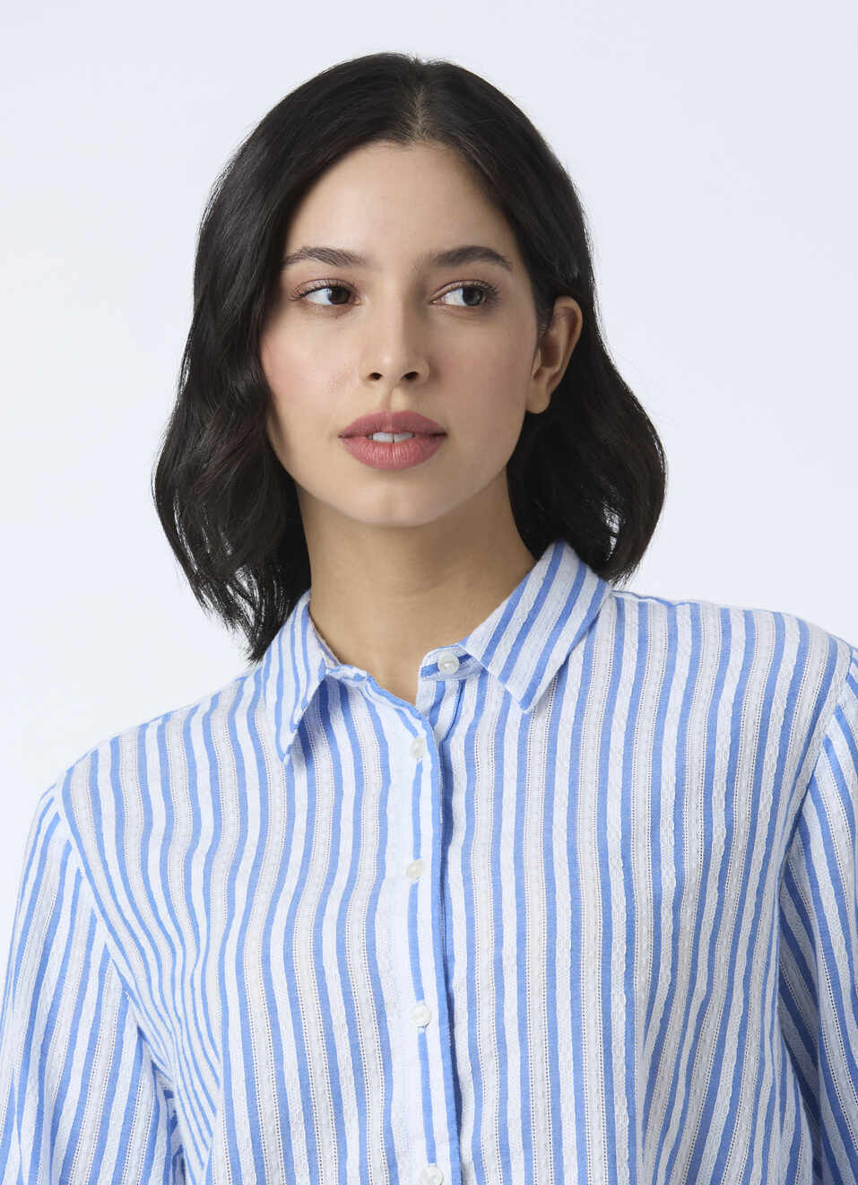 Women Blue Stripe Full Sleeve Shirt, , large image number 4