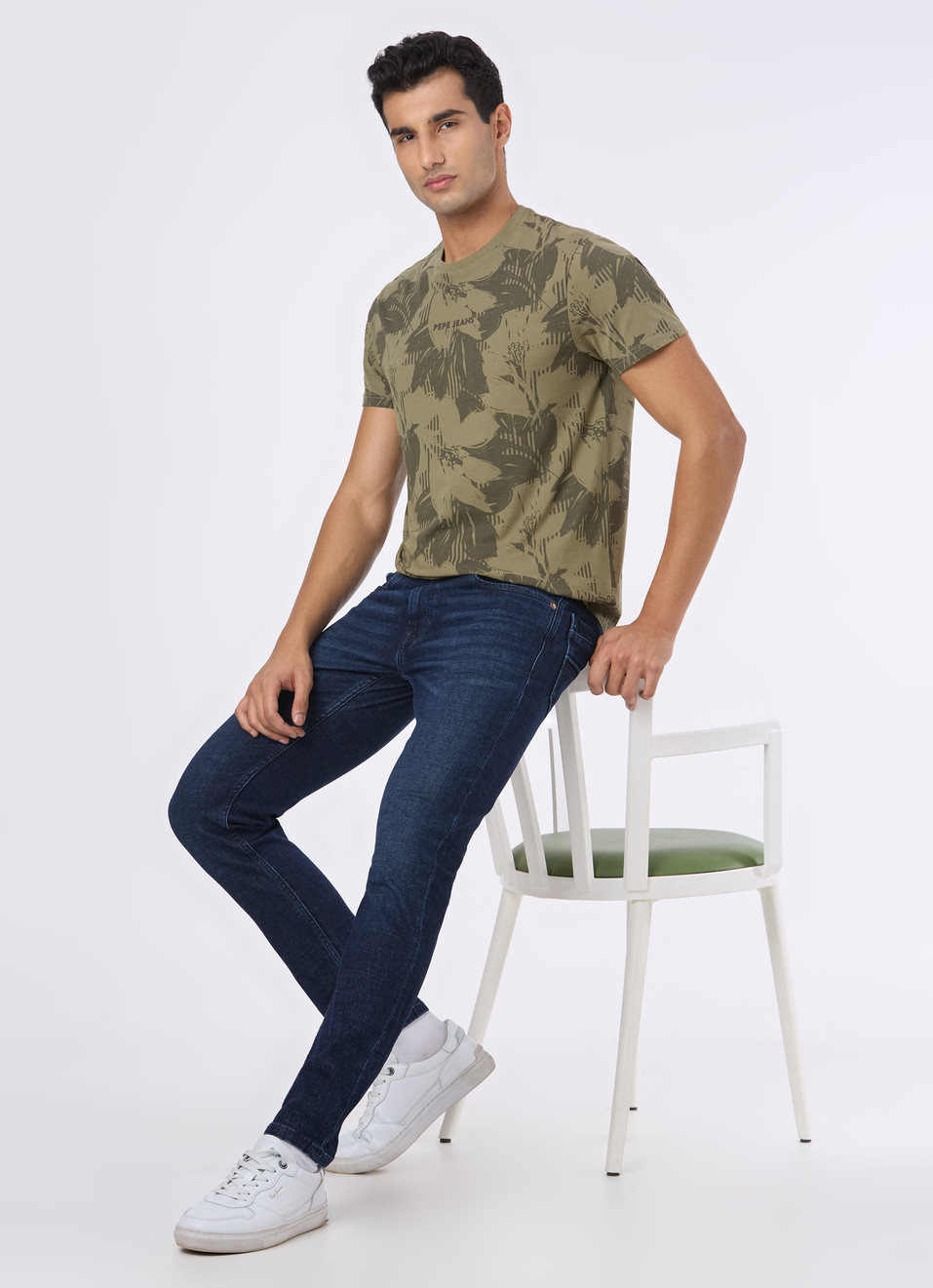 Green Tropical Leaf Print Slim Short Sleeve T-shirt, , large image number 5