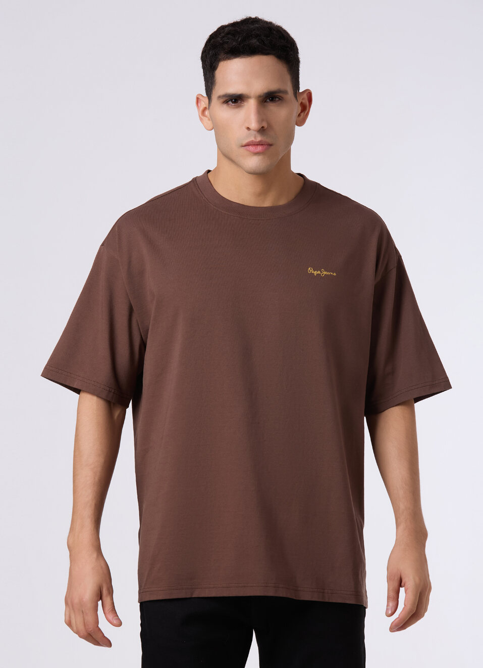 Men Oversized Dark Brown Graphic Back Print T-shirt, , large image number 1