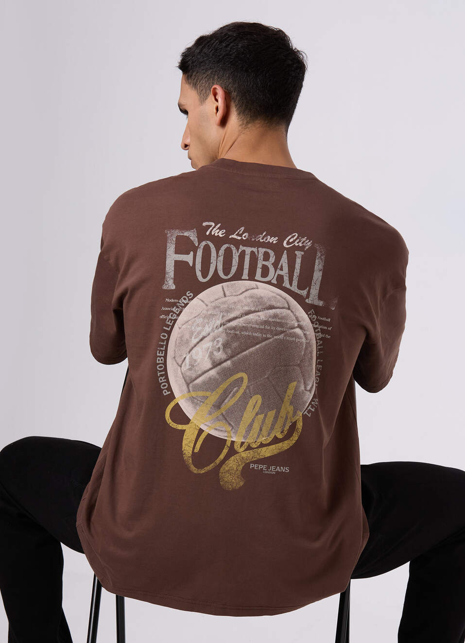 Men Oversized Dark Brown Graphic Back Print T-shirt, , large image number 0