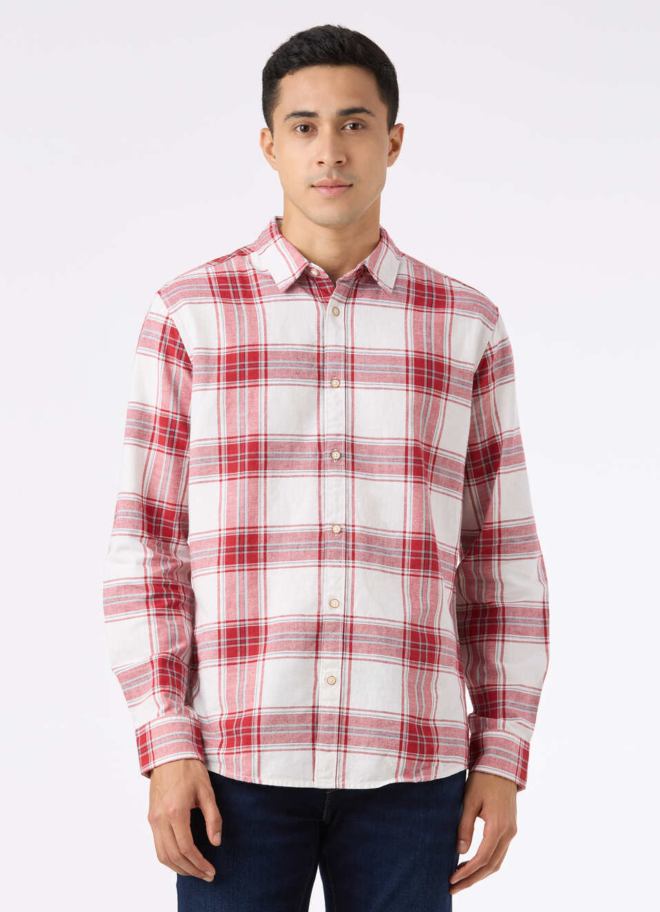 Men Red & White Check Full Sleeve Shirt, , large image number 1