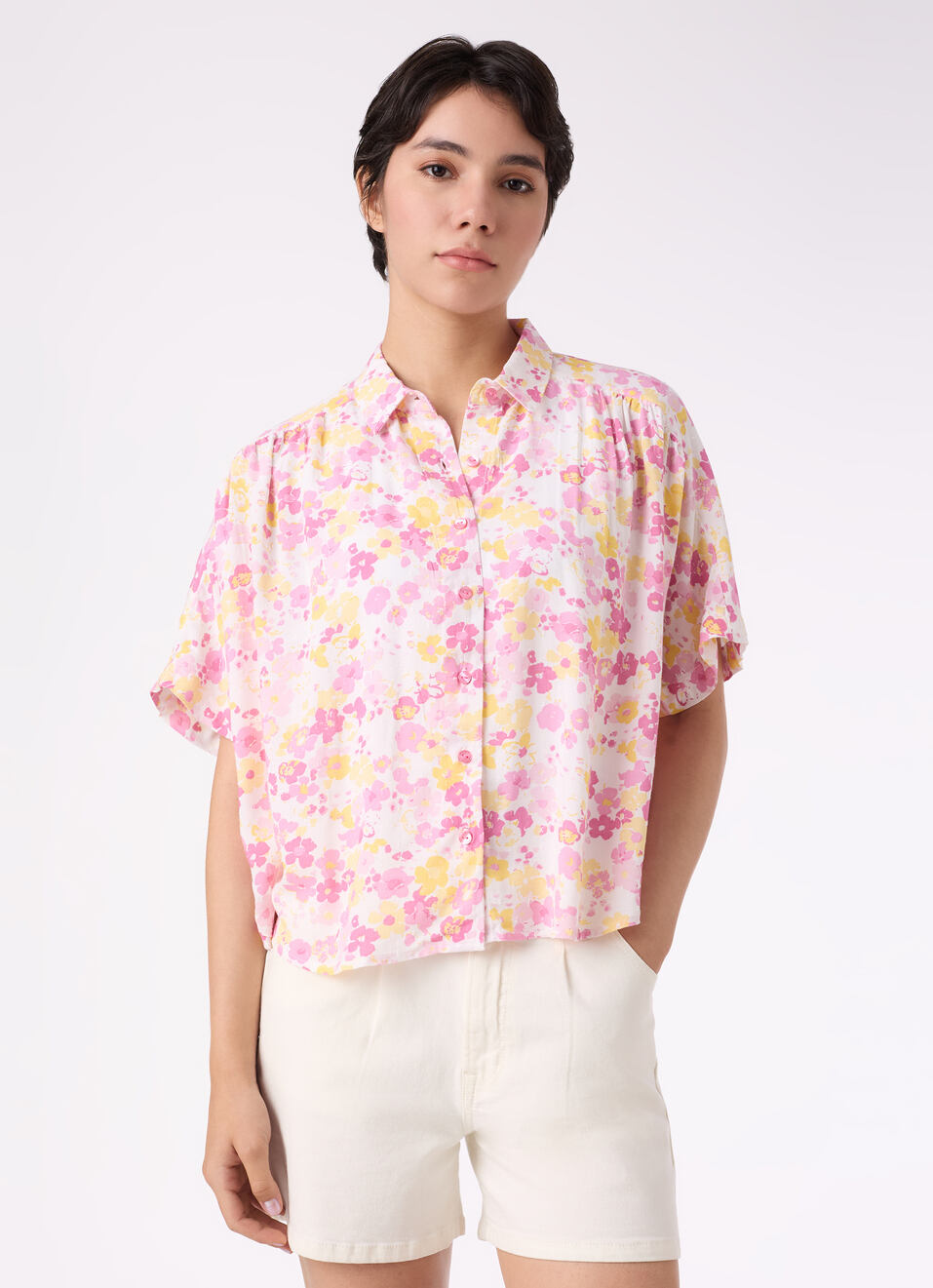 Women Pink Floral Print Extended Sleeve Shirt, , large image number 1