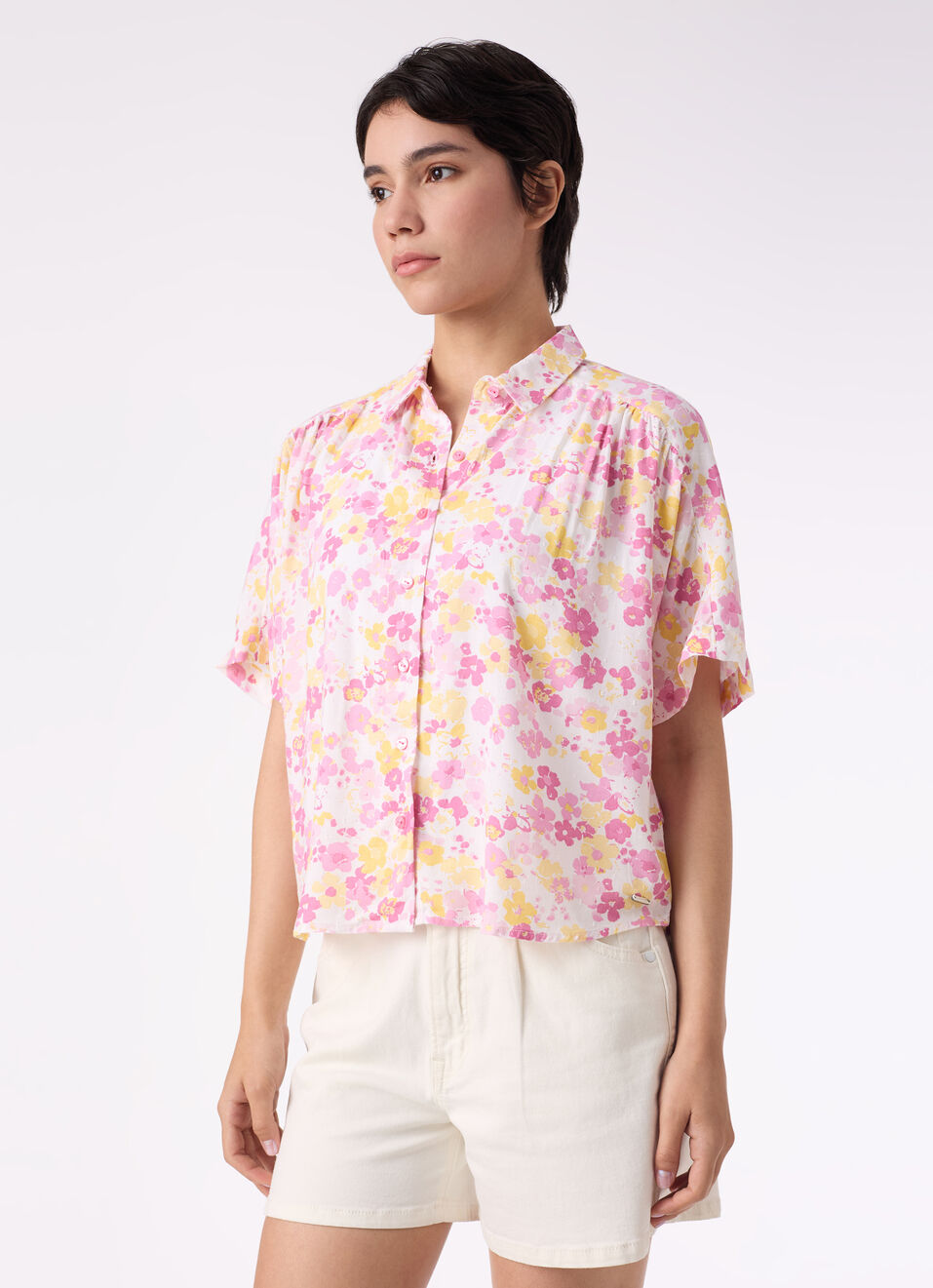 Women Pink Floral Print Extended Sleeve Shirt, , large image number 3