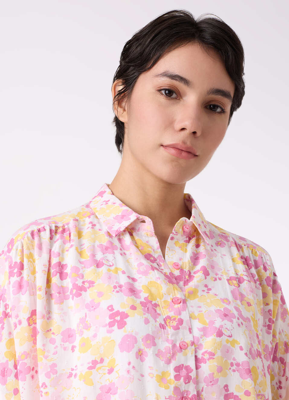Women Pink Floral Print Extended Sleeve Shirt, , large image number 4