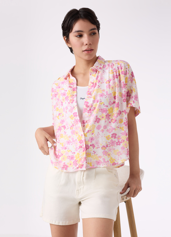 Women Pink Floral Print Extended Sleeve Shirt