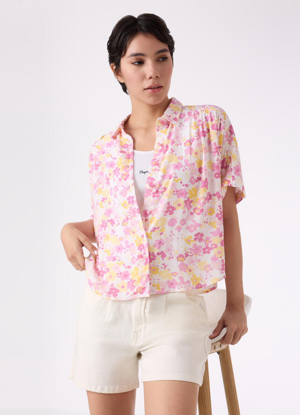 Women Pink Floral Print Extended Sleeve Shirt, , large image number 0