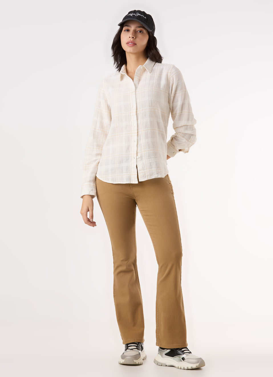 Women Beige Check Textured Regular Full Sleeve Shirt, , large image number 5