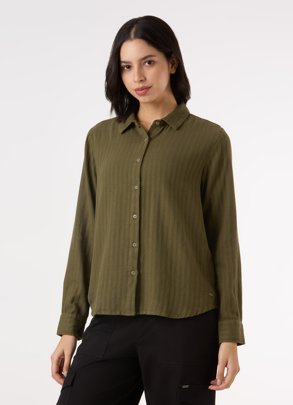 Women Green Textured Regular Full Sleeve Shirt, , large image number 3