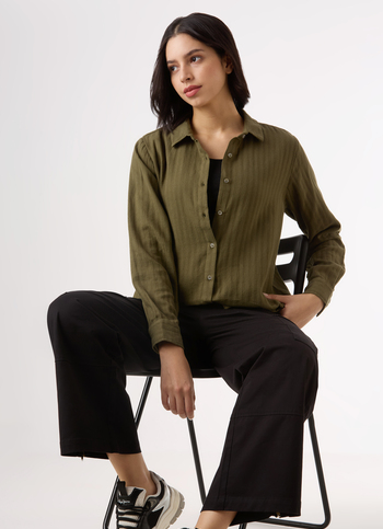 Women Green Textured Regular Full Sleeve Shirt
