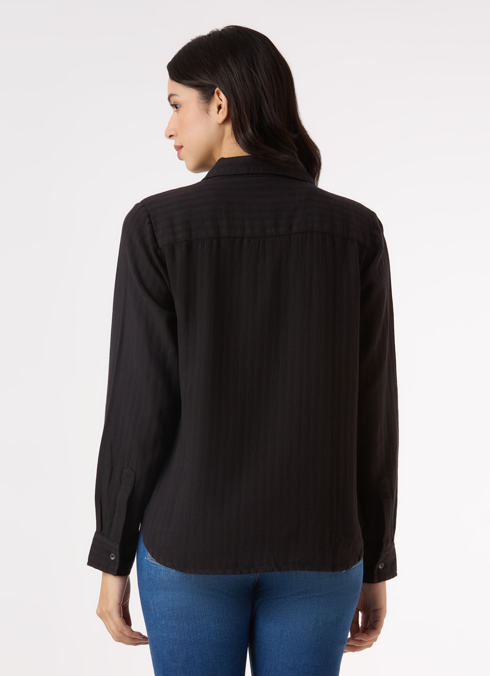 Women Black Textured Regular Full Sleeve Shirt, , large image number 2