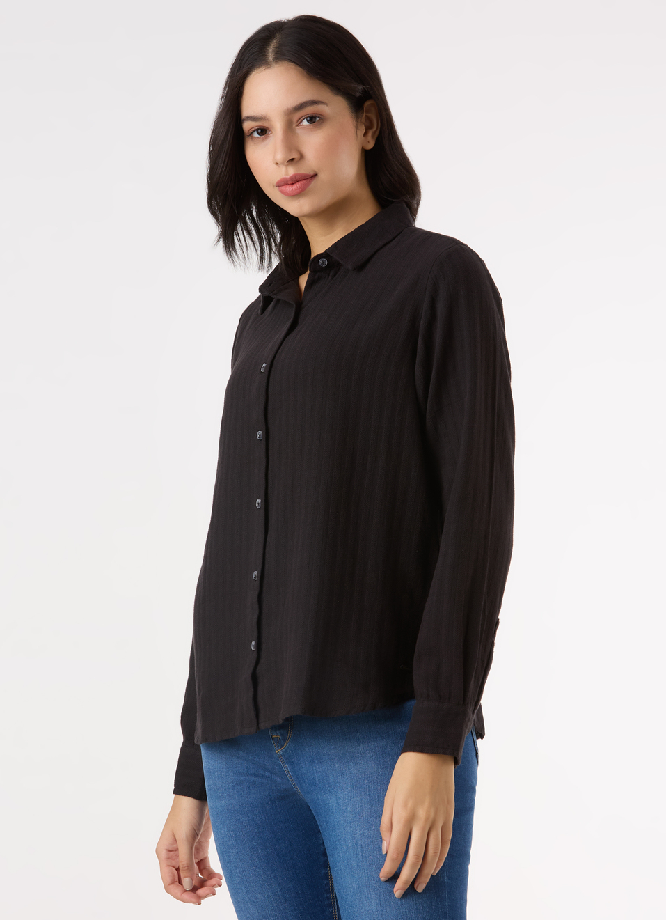Women Black Textured Regular Full Sleeve Shirt, , large image number 3