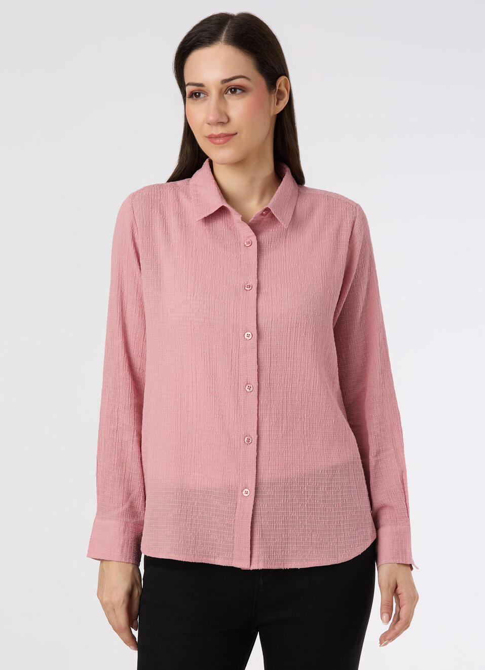 Women Pink Textured Regular Fit Shirt, , large image number 1