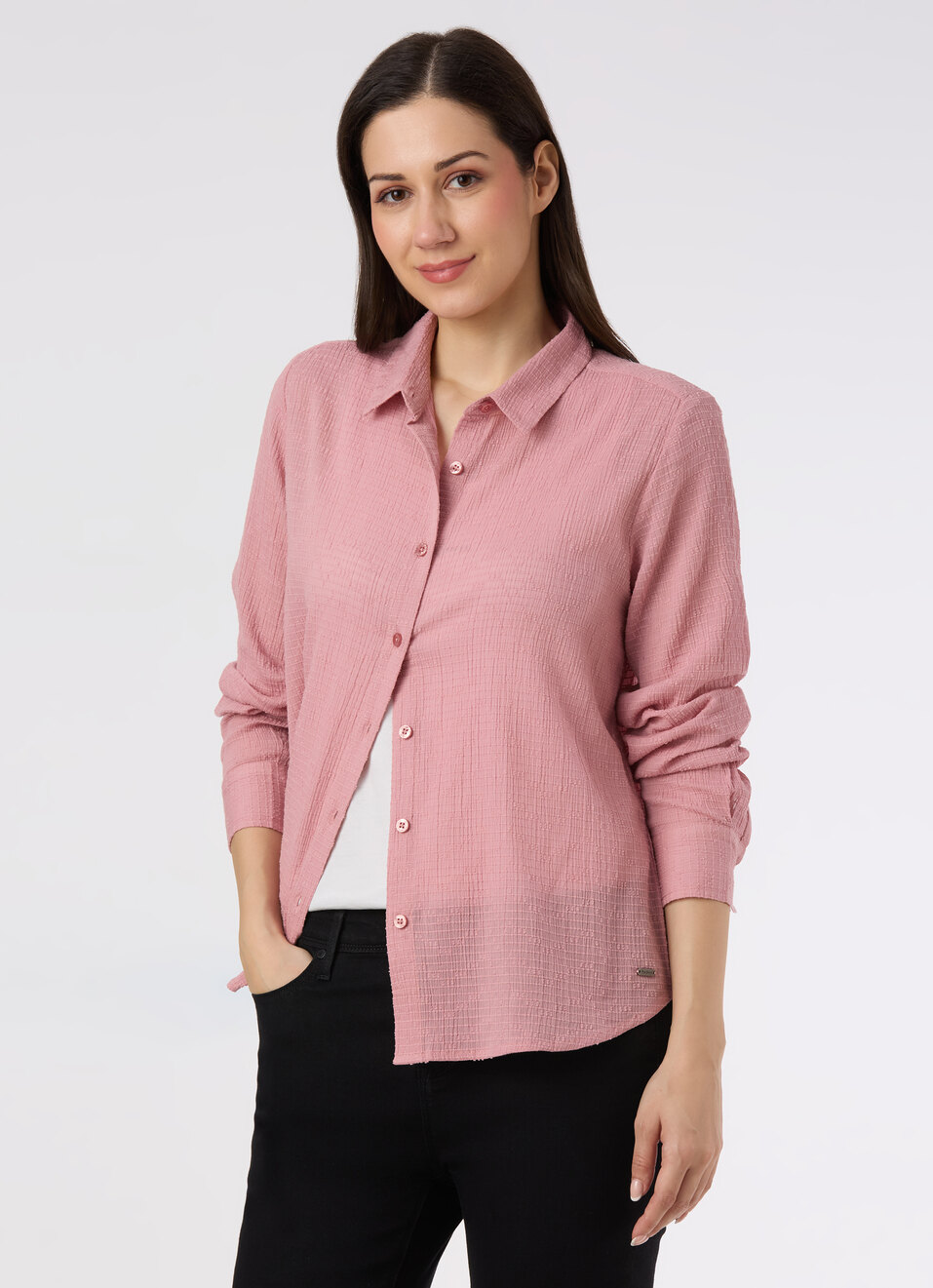 Women Pink Textured Regular Fit Shirt, , large image number 0