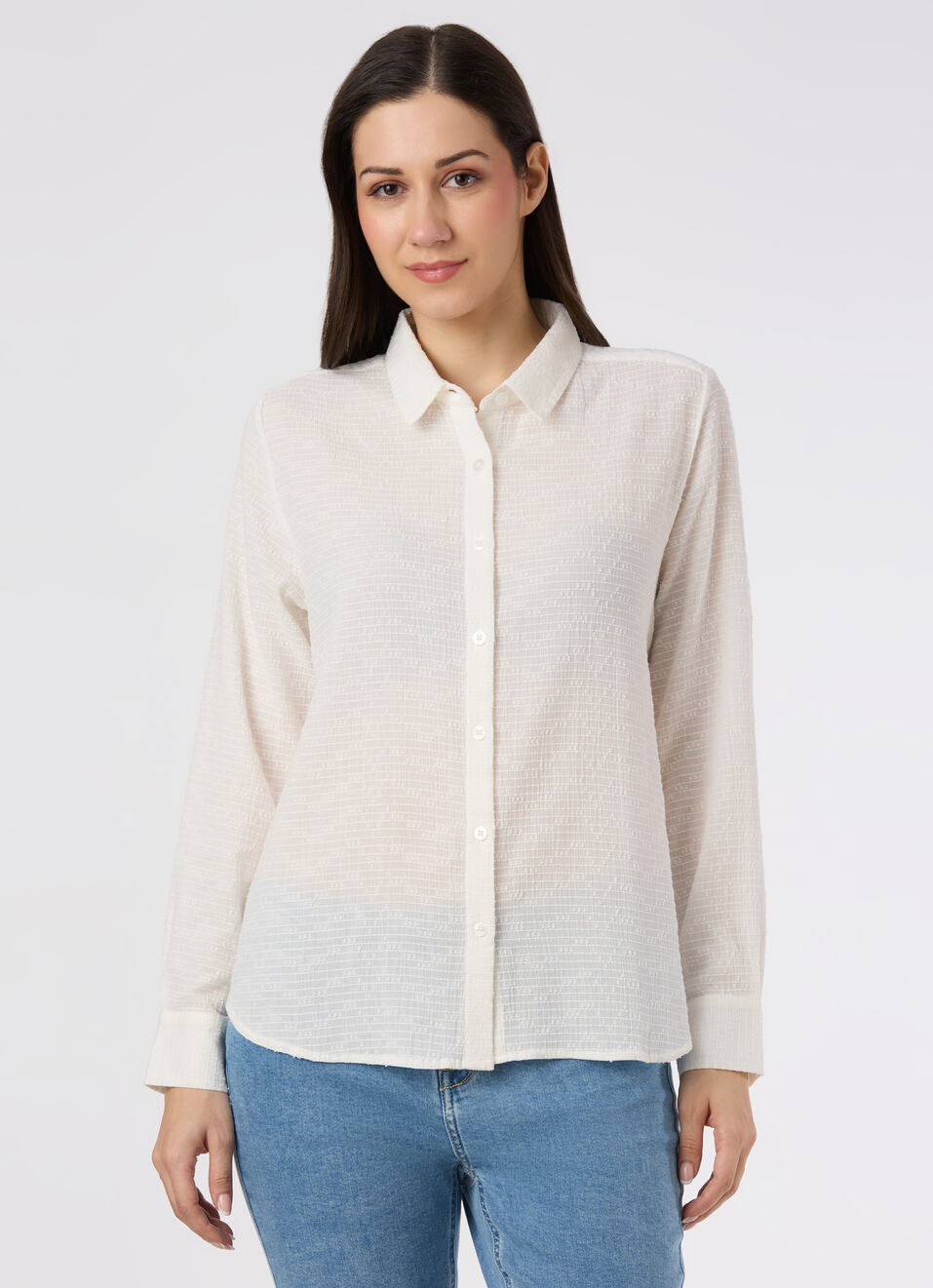 Women White Textured Regular Fit Shirt, , large image number 1