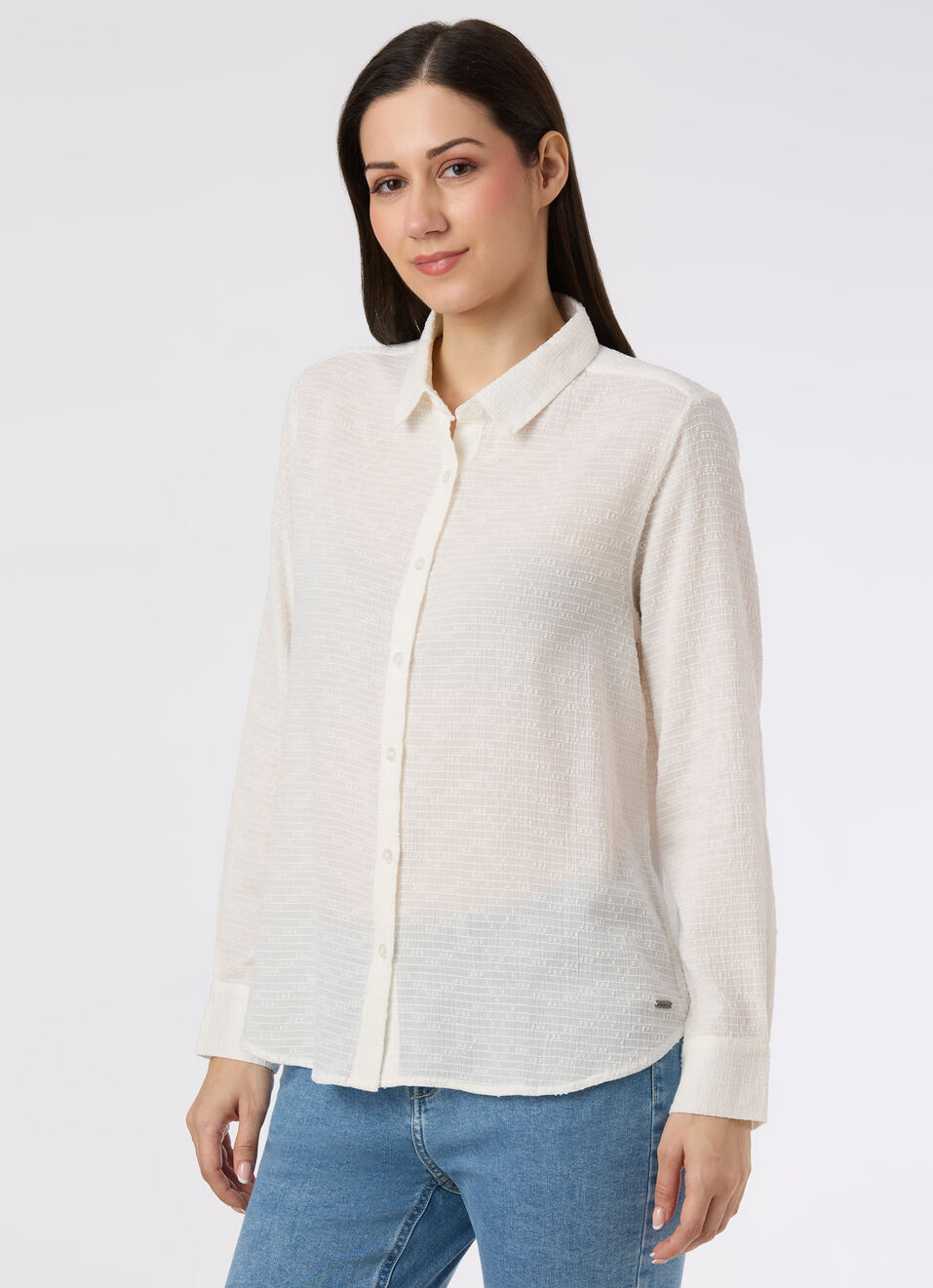 Women White Textured Regular Fit Shirt, , large image number 3