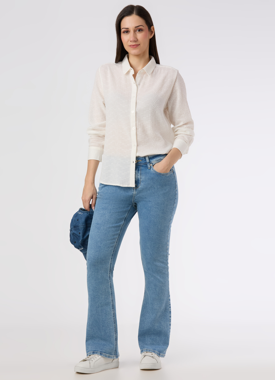 Women White Textured Regular Fit Shirt, , large image number 5