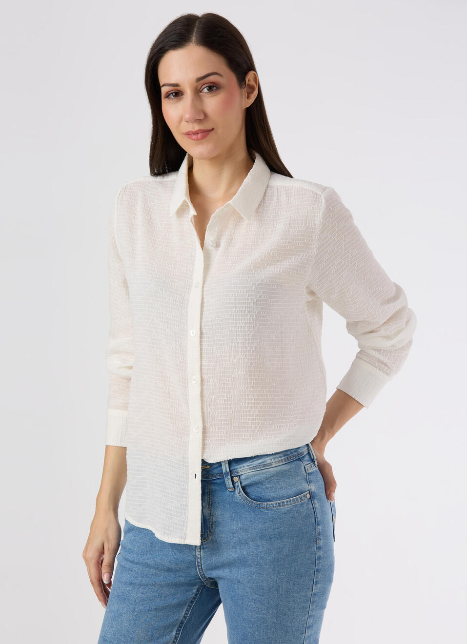 Women White Textured Regular Fit Shirt, , large image number 0