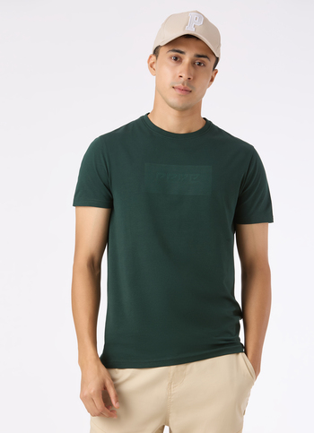 Men Green Textured Print Slim Fit T-Shirt