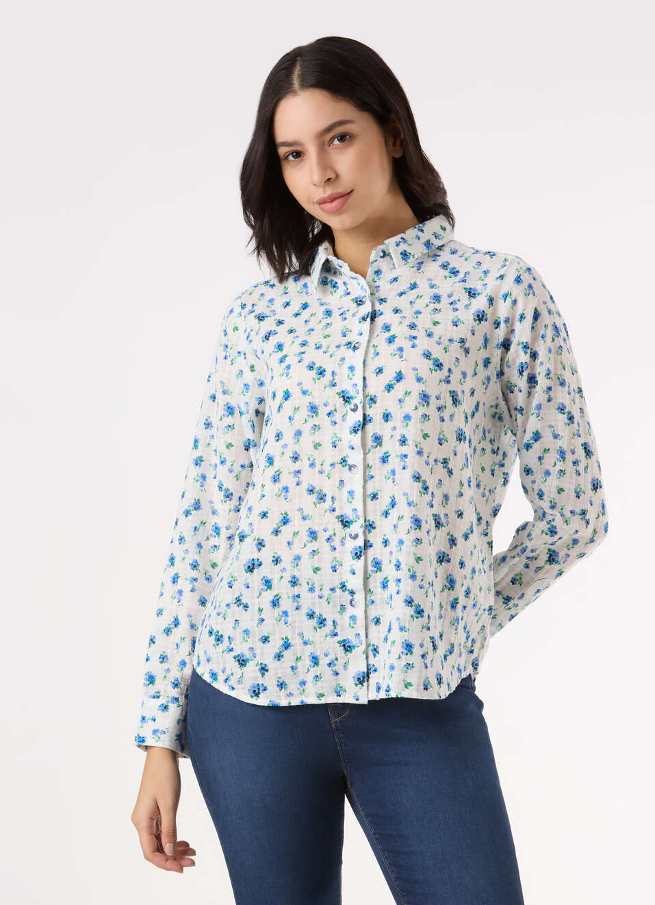Women White Floral Print Regular Full Sleeve Shirt, , large image number 1