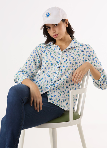 Women White Floral Print Regular Full Sleeve Shirt