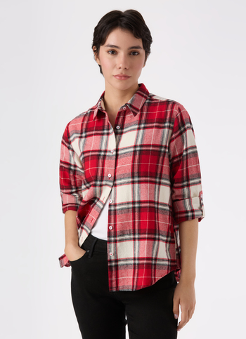Women Red Checke Full Sleeve Regular Fit Shirt