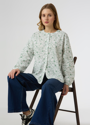 Women Green Floral Printed Regular Fit Shirt