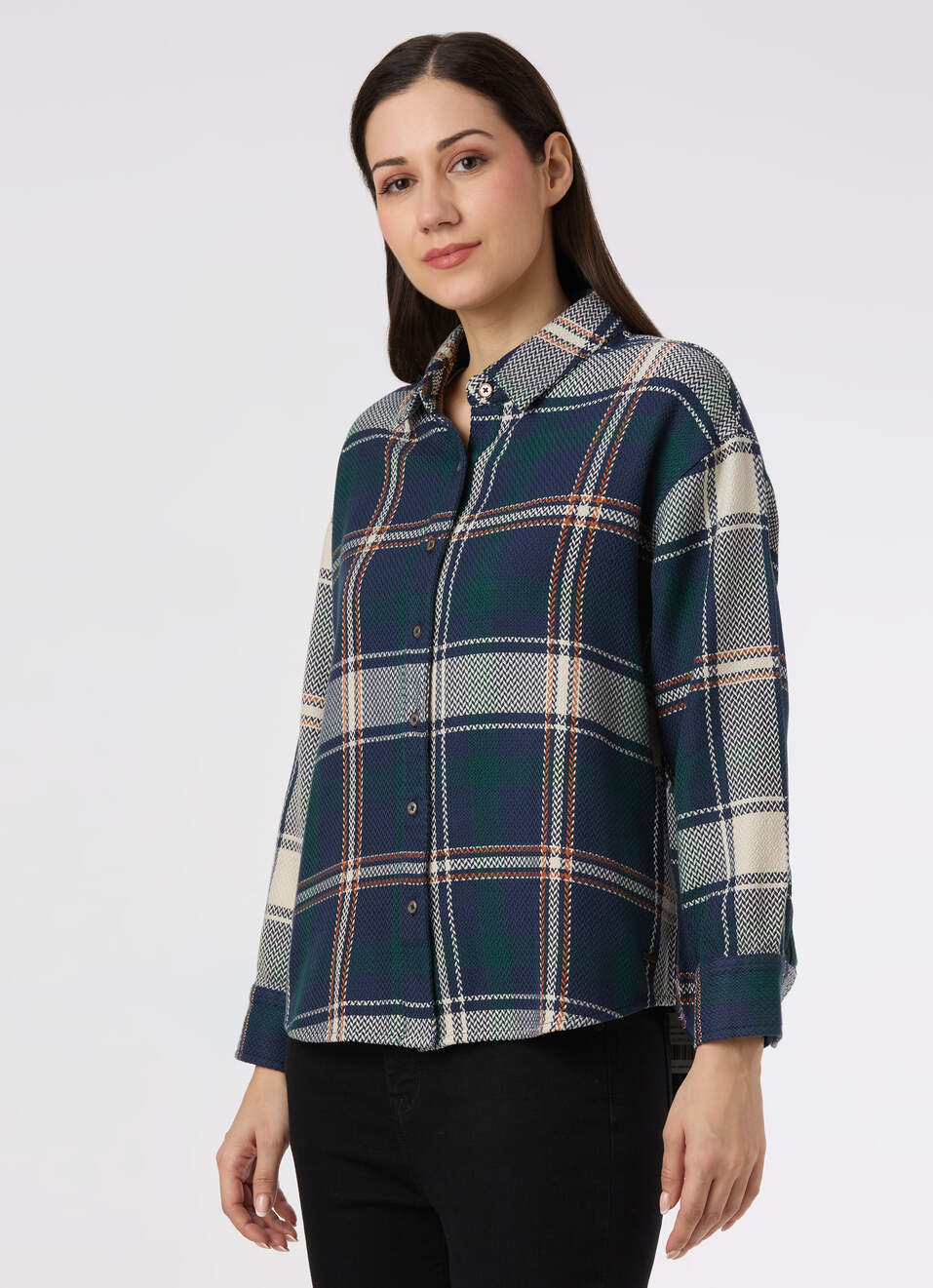 Women Oversized Green Checked Shirt, , large image number 3